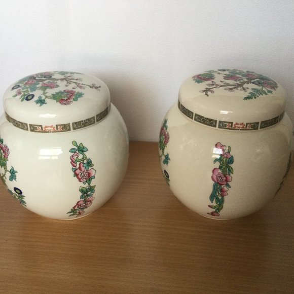 A pair of Vintage Sadler England Round Lidded Ginger Jars beautiful tree flower - Picture 2 of 7